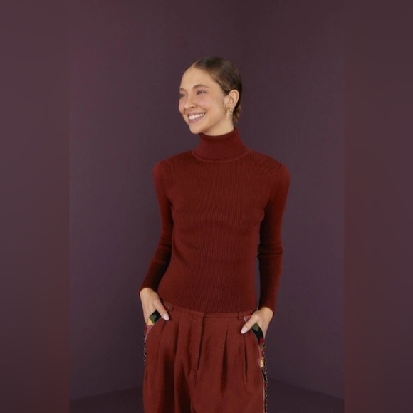 Farm Rio NWT brown knit ribbed turtleneck sweater blouse women’s size XL - Picture 1 of 10